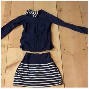 Kate Spade Beyond Yoga Navy White Sailing Stripe Neck Bow Jacket and skirt xs
